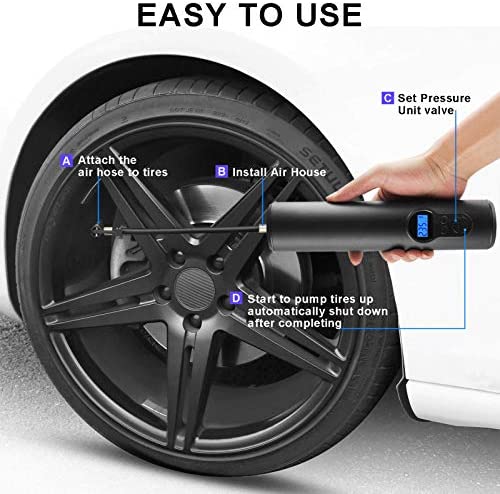 Vstarner Portable Tire Inflator, Bike Pump,Handheld Air Compressor Portable Air Pump with Digital Display for Car Bicycle Tires and Other Inflatables