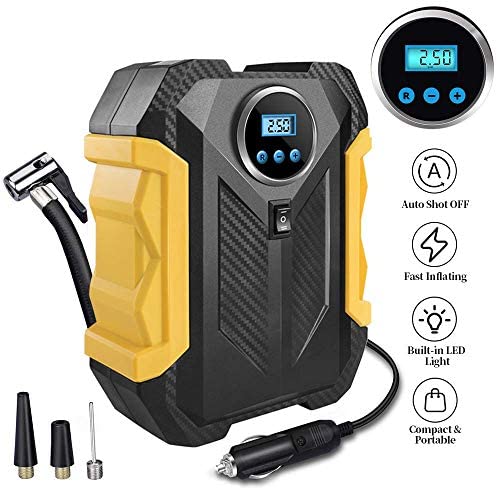 Surwit Portable Tire Inflator Pump, DC 12V Car Tire Air Compressor, Auto Shut Off Feature, Digital LCD Display, Emergency LED Flashlight, for Car Truck Motorcycle Bicycle Tires