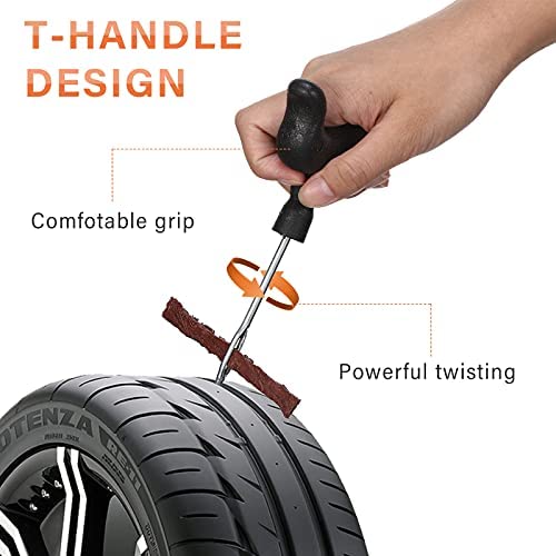 32 Pieces Tubeless Tire Repair Kit Tools Auto Tire Plug Kit with Car Tire Repair Strings Rubber Strips Plug Tool for Car, Truck, RV, SUV, ATV, Motorcycle, Tractor, Trailer Punctures Repair