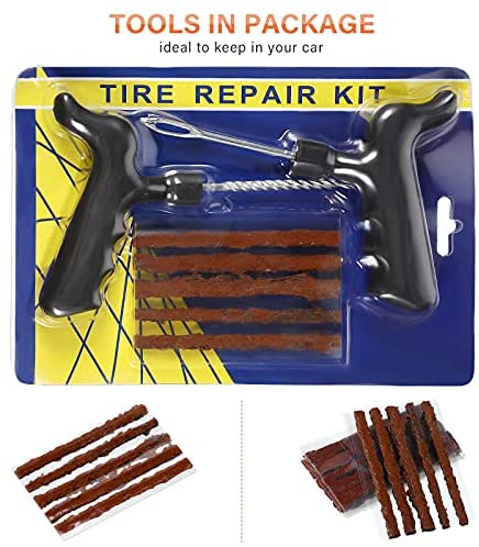 32 Pieces Tubeless Tire Repair Kit Tools Auto Tire Plug Kit with Car Tire Repair Strings Rubber Strips Plug Tool for Car, Truck, RV, SUV, ATV, Motorcycle, Tractor, Trailer Punctures Repair