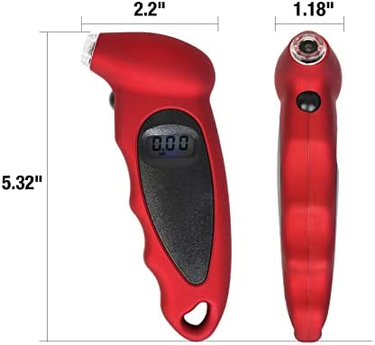 Jack Boss Digital Tire Pressure Gauge Air Pressure tire Gauge for Car Truck Bicycle with Backlit LCD and Non-Slip Grip, Red (1 Pack)