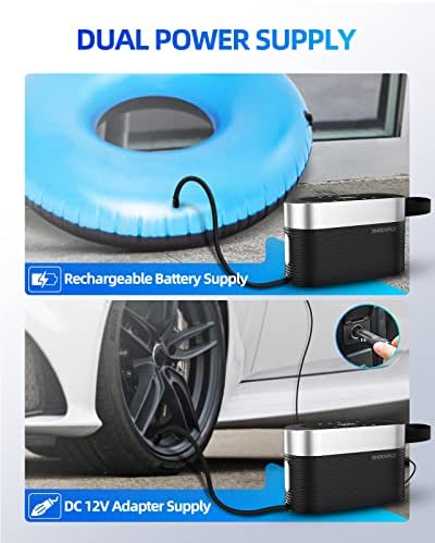 ShockFlo Cordless Tire Inflator Portable Air Compressor 150PSI Dual-Power Supply [7800mAh Battery & 12V DC] Touch Screen Tire Pump 5 Preset Smart Modes Auto Shut Off, Emergency LED Light