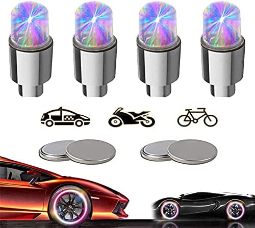 Yinch 4 Pack Tire Valve Caps LED Bike Wheel Lights for Car Trucks Golf Cart Tire Wheel Assemblies Bicycle Motorcycle Tyre Spoke Flash Lights for Kids Men Women with 10 Extra Battery(Colorful)