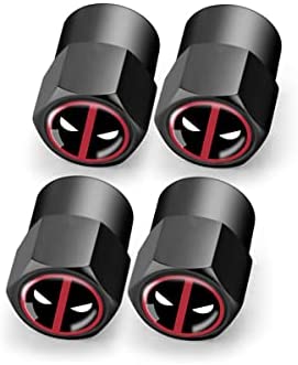 AVCITY Fit Deadpool Valve Stem Caps Universal Tire Stem Cover 4Pcs Tire Caps for Cars, SUVs, Bike, Trucks and Motorcycles Fits to All Car Models Deadpool Car Accessories (Black), A1
