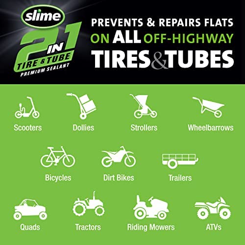 Slime 10194 2-in-1 Tire & Tube Sealant Puncture Repair Sealant, Premium, Prevent and Repair, Suitable for All Off-Highway Tires and Tubes, Non-Toxic, Eco-Friendly, 32 oz Bottle