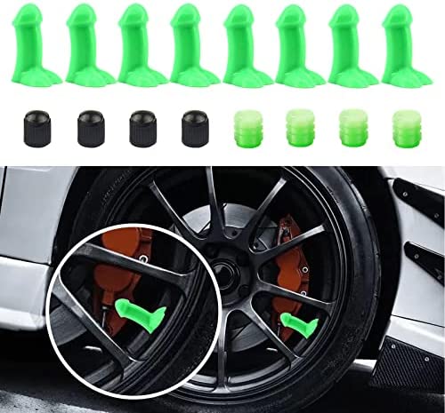 8 Pack Prank Valve Stem Caps, Ronfin Luminous Tire Valve Cover for Prank-Gag Fits for Cars, Trucks, SUVs, Auto, Bikes, Motorcycles, Trucks（Green）