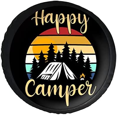 Spare Tire Cover,Happy Camper Waterproof Leather Wheel Cover,Camper Spare Tire Cover Fit for RV SUV Truck Travel Trailer and Many Vehicle 14inch